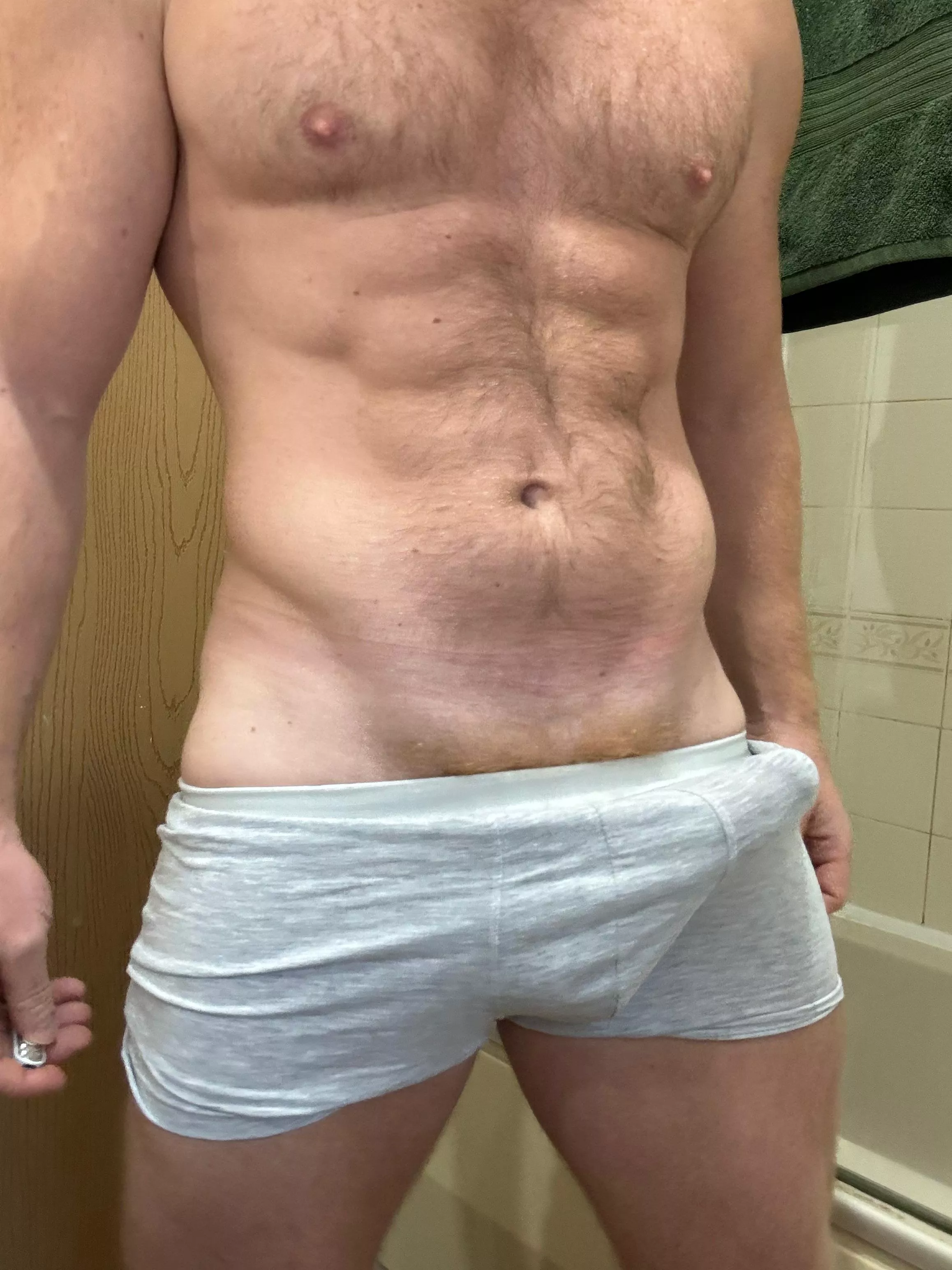 My cock always feels better tucked away to the left.