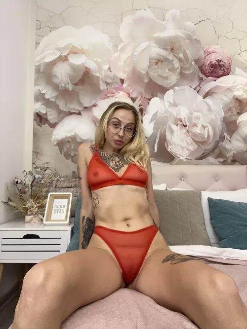 A naughty blonde in red