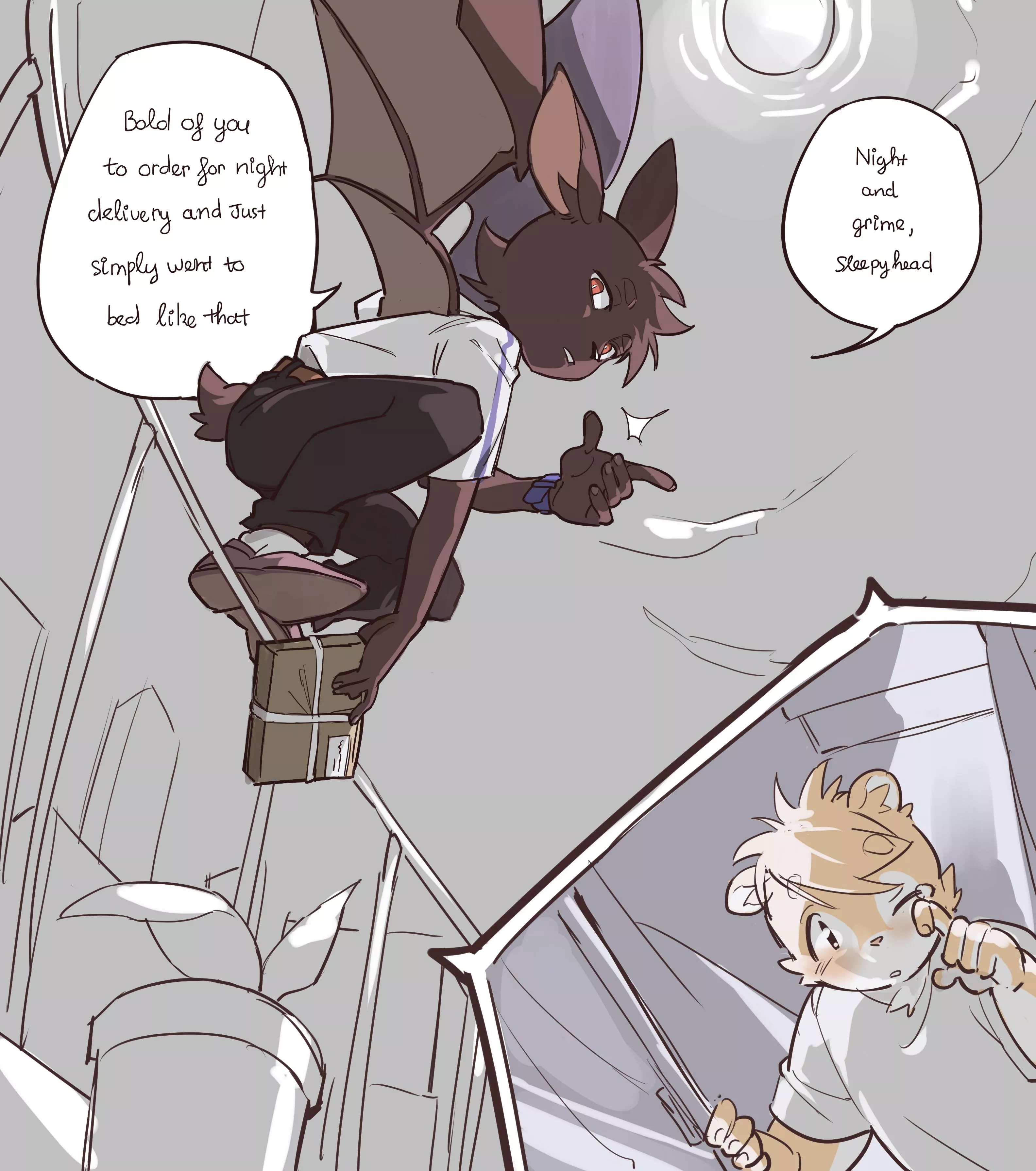 Imagine scheduling a delivery at 2 in the morning thinking it was just a joke from the website, but then they actually send a nocturnal shipper. (art by me)