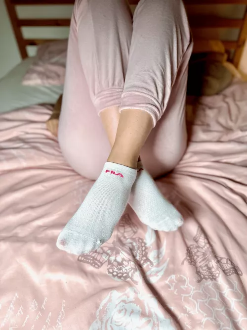 My cute FILA socks combined with my joggings pants creates the perfect home outfit
