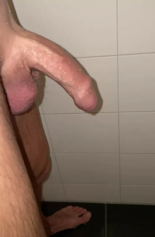 Semi hard in shower 