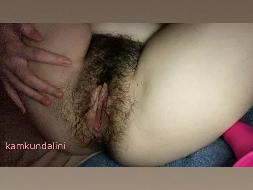 enjoy the view of my pink, hairy pussy 