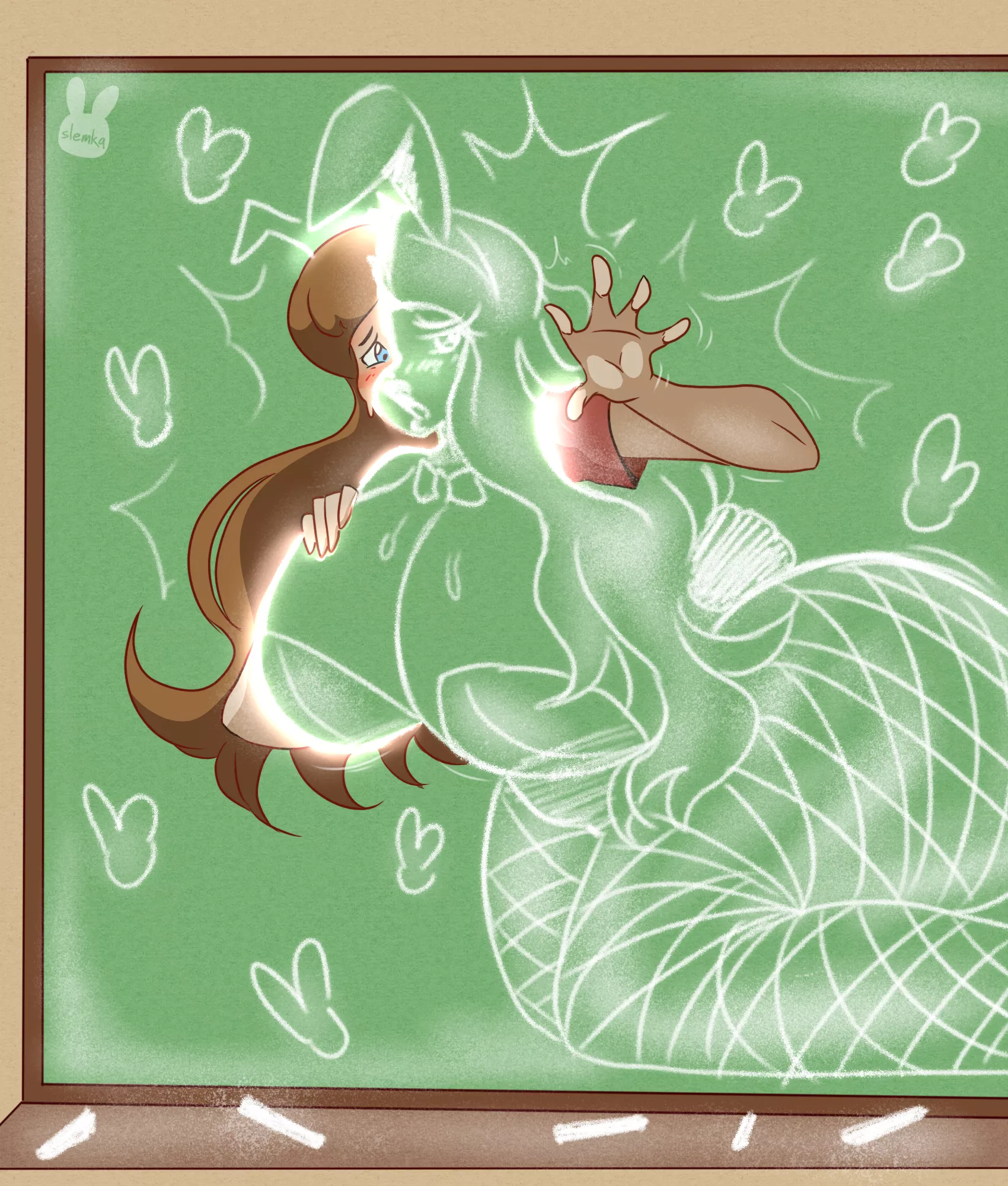 Chalkboard Bunny Doodle (M Human -> F Bunny Girl) by slemka