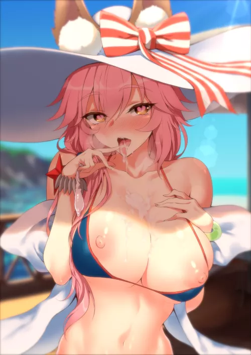 Tamamo getting turned on by tasting cum