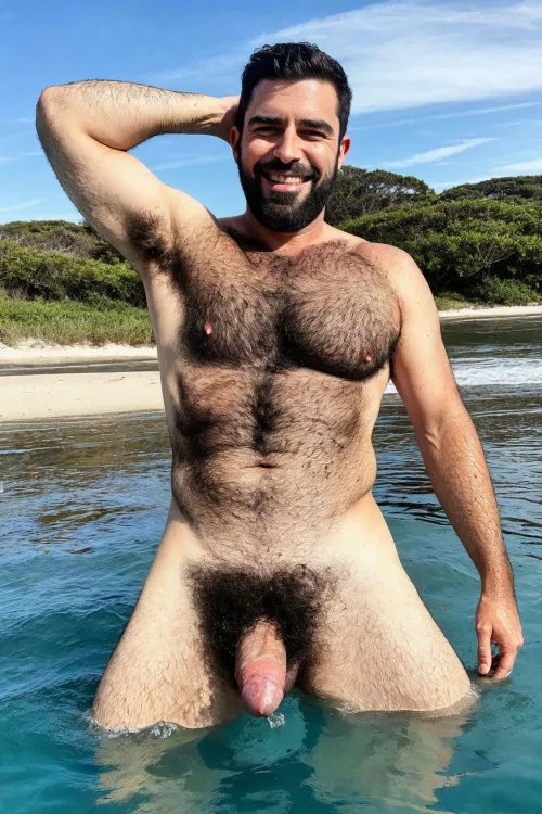 Wet daddy fur on the beach 