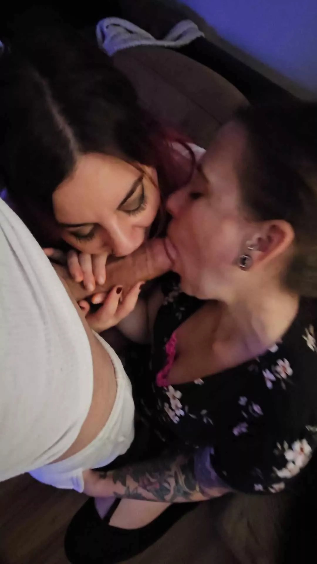 He deserves two mouths on his massive cock so I invited a girlfriend over