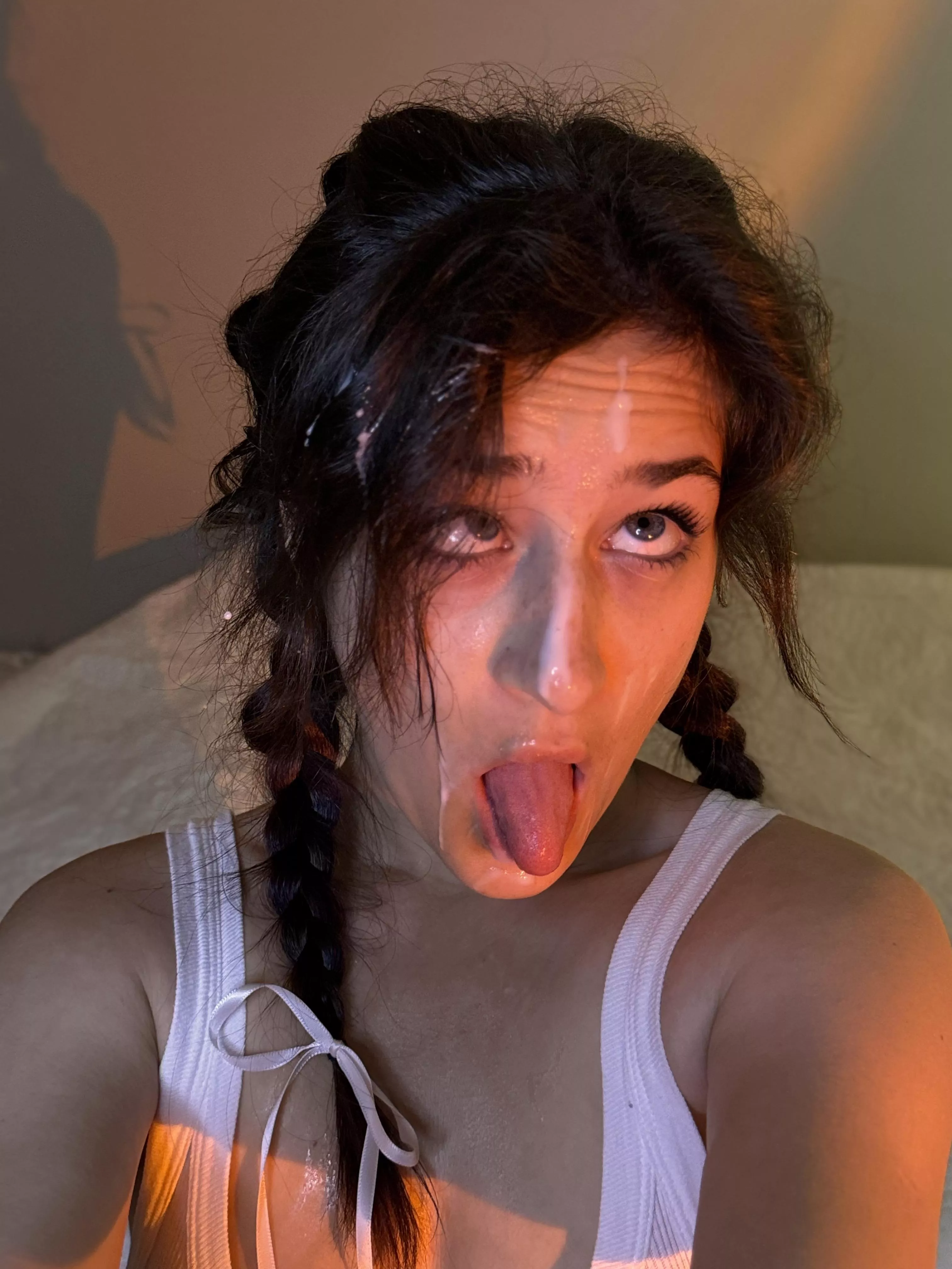 The cum got not only on my face but also on my hair, and I'm glad about it [wife]