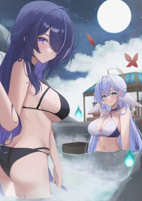 Acheron and Robin in swimsuits