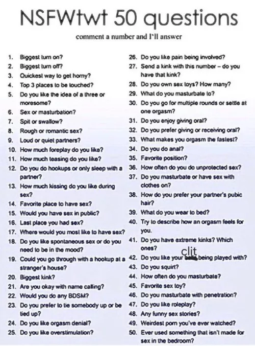 Comment a number 1-50 and I'll answer