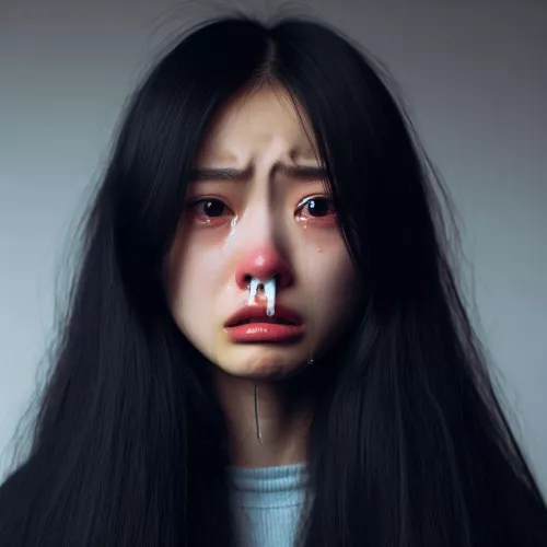 Crying girl with mucuses (AI photo)