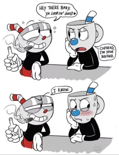 Cuphead and mugman cute moment 