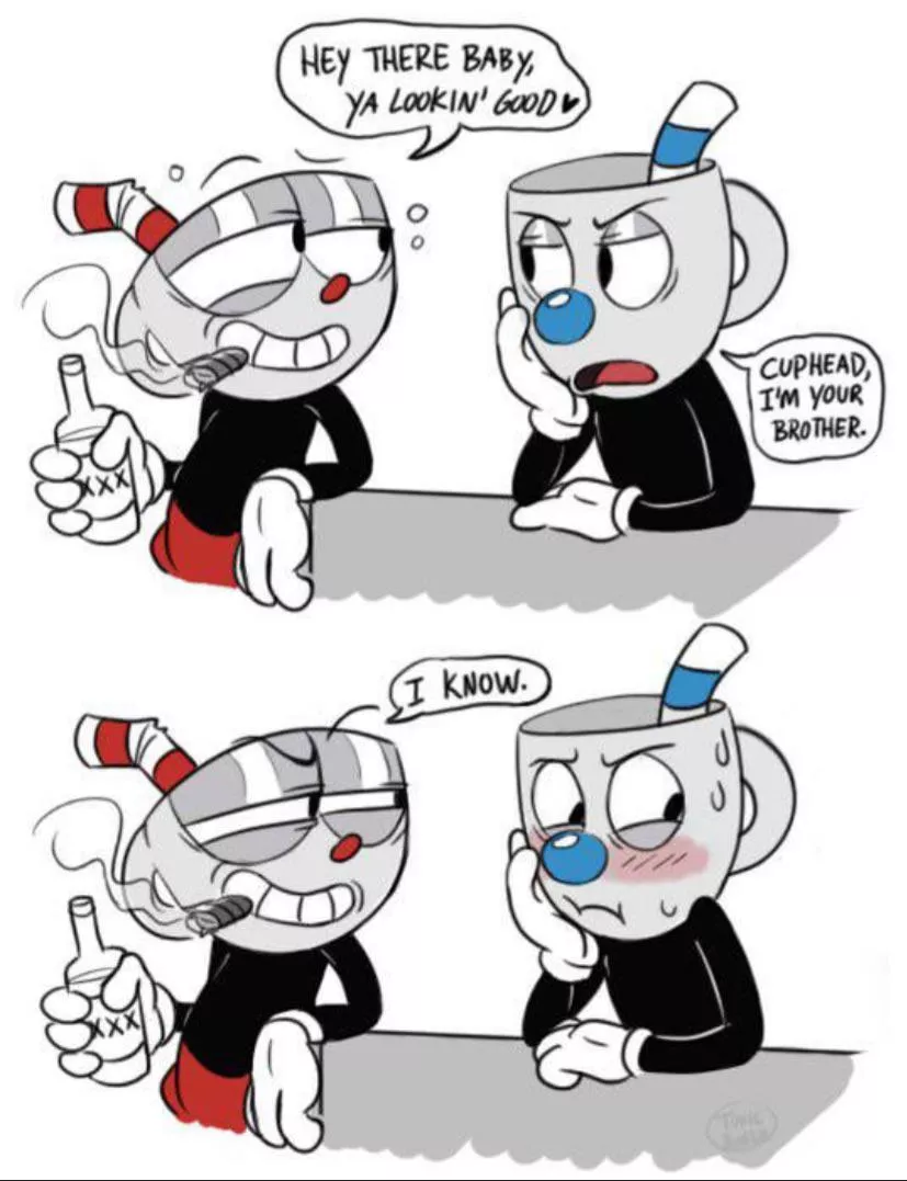 Cuphead and mugman cute moment 