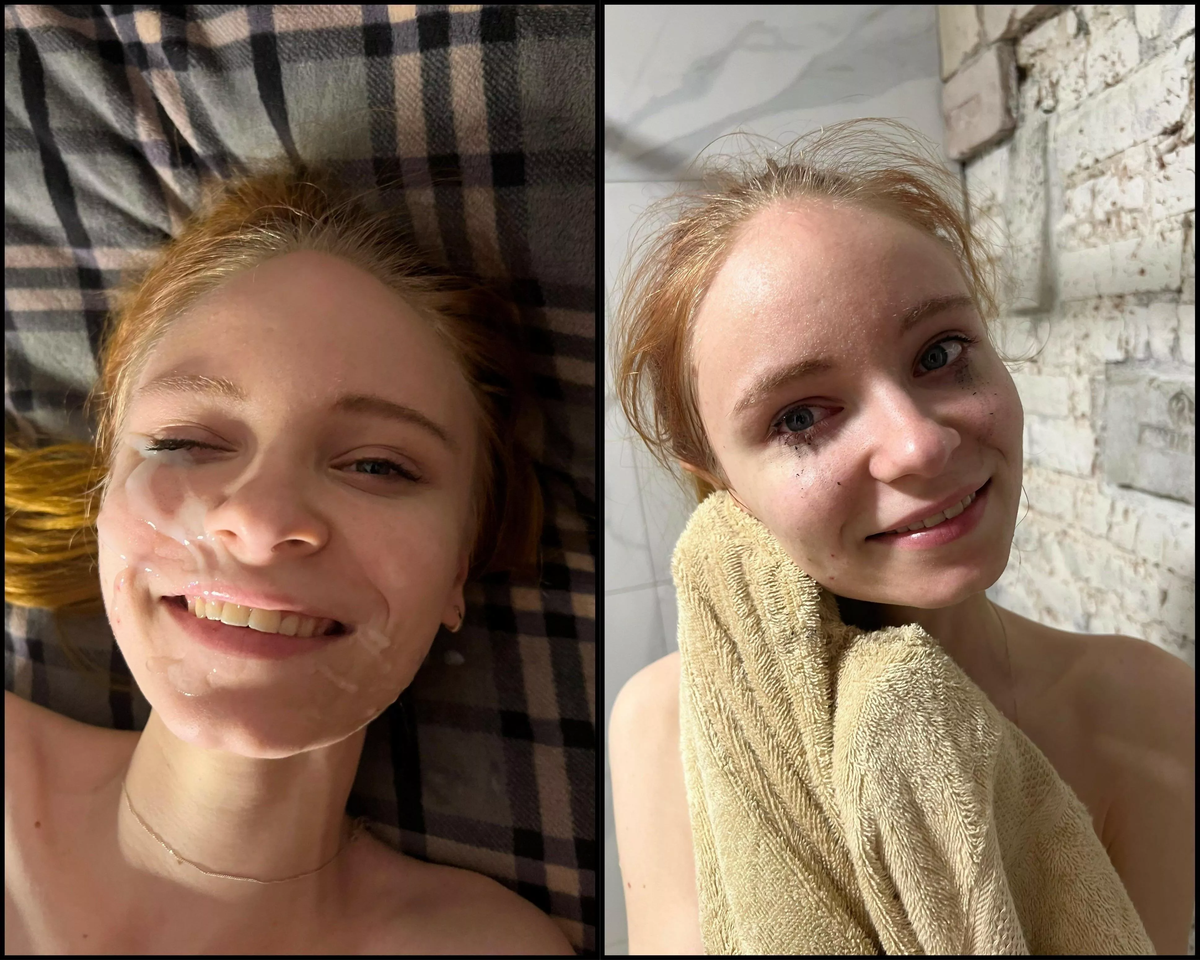 Cute blonde girl getting a facial and  runny makeup