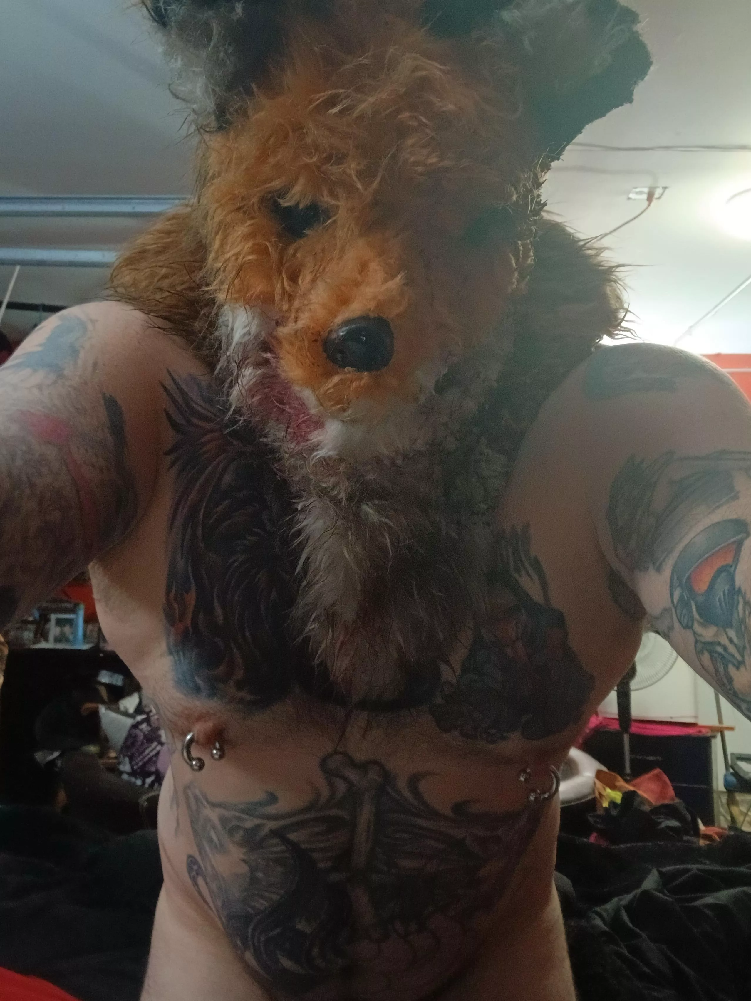 Dad bod with a mask fetish 