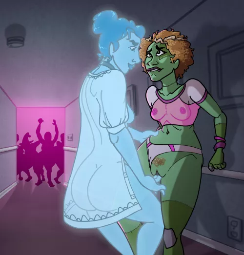Ghost & Frankenstein gals sneak off during the Monster Mash (DapperZapper)