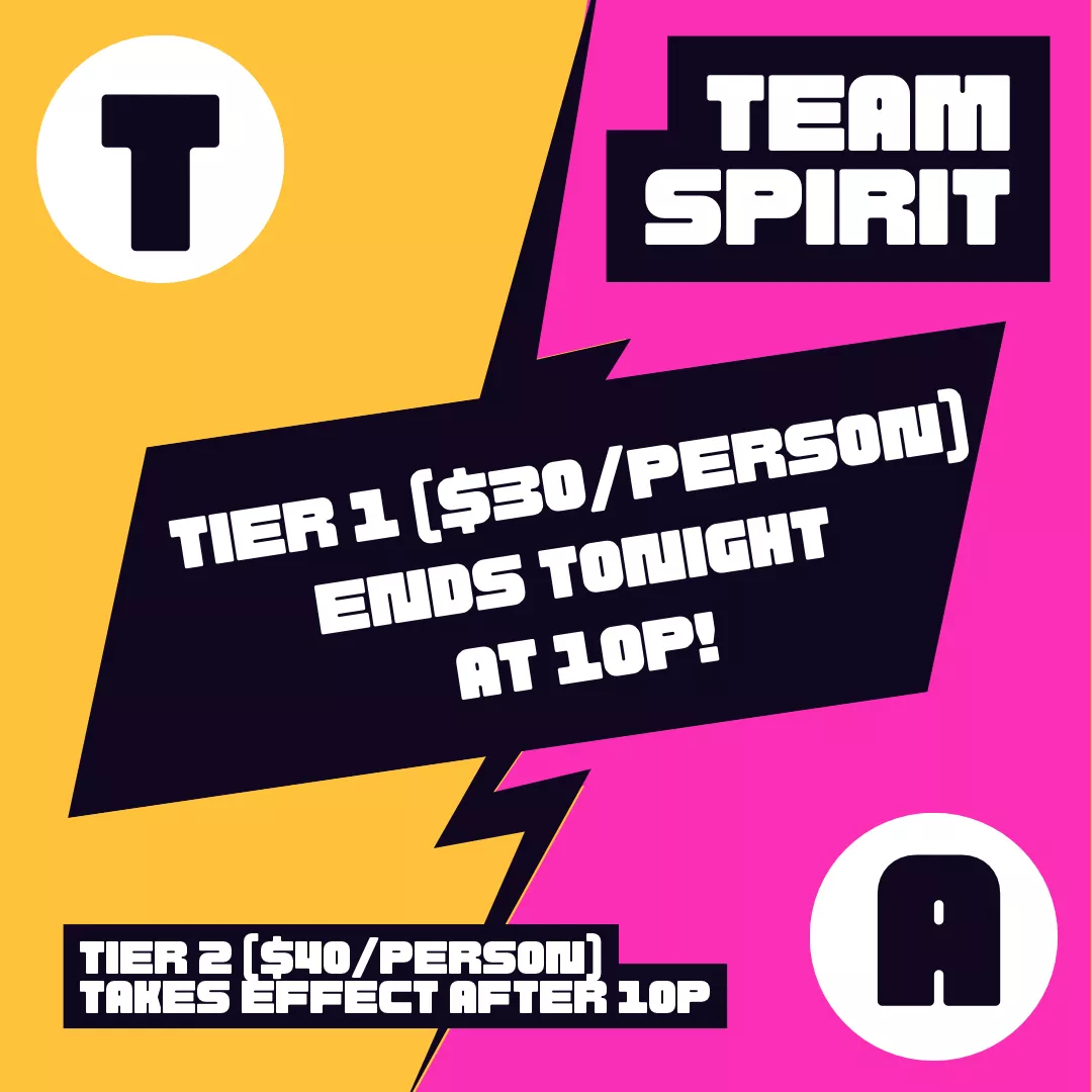 Hey all you swingers! Tier 1 ends at 10p tonight! Get your tickets and come show off your teams spirit and those sexy assests of yours! Tag a friend and bring them out tomorrow (9/28)