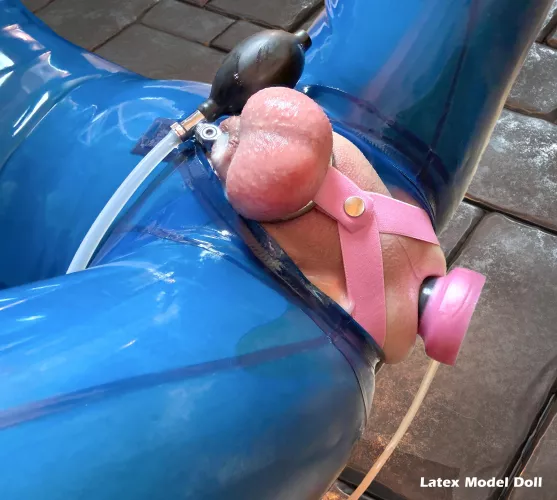 Inverted chastity + huge inflatable plug