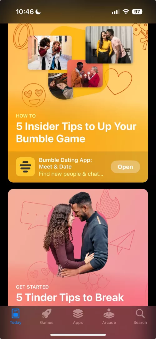 iOS App Store ad, Bumble AND Tinder with the same idea