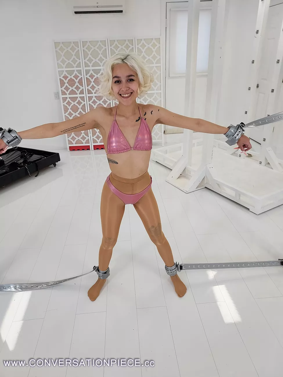 Legs and arms spread in segufix for Mura... Tickle or vibe?