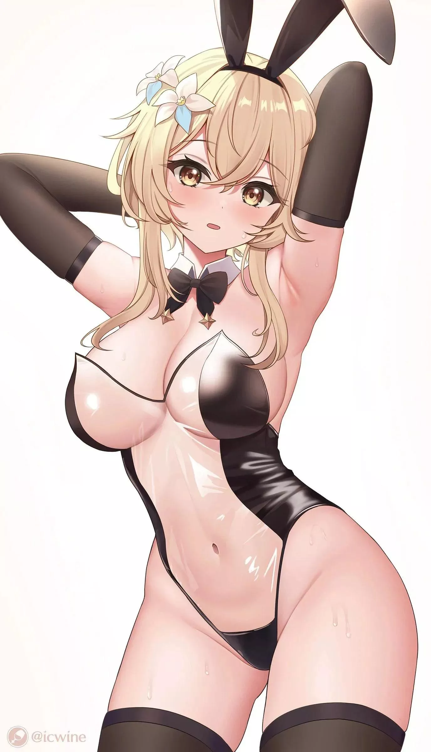 Lumine wearing a bunny outfit