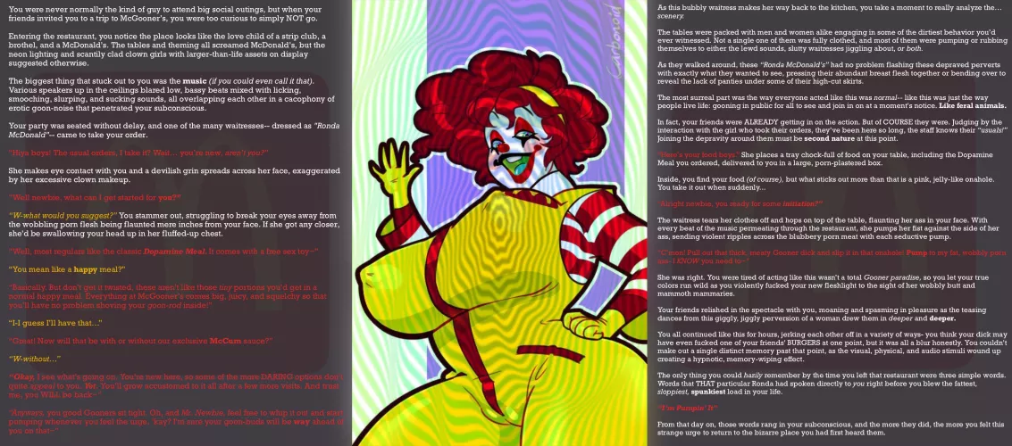 McGooner’s [Gooning] [Teasing] [Brothel] [Exhibitionism] [Public Masturbation] [Group Masturbation] [Jerk-Off Encouragement] [Hypnosis] [Assnosis] [Thick] [Clown Girl] [Burger-Fucking] [Mild Humor?] [Artist: Carbonoid] 