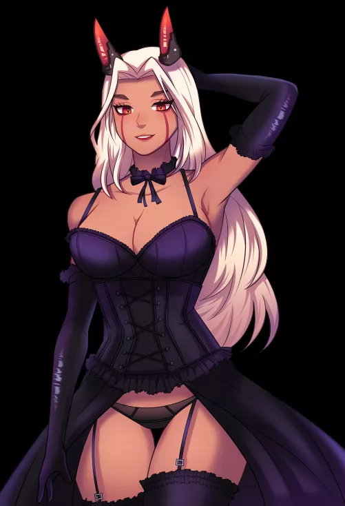 My Succubus OC Zeta in a gothic dress. Art by 1PGJSF1