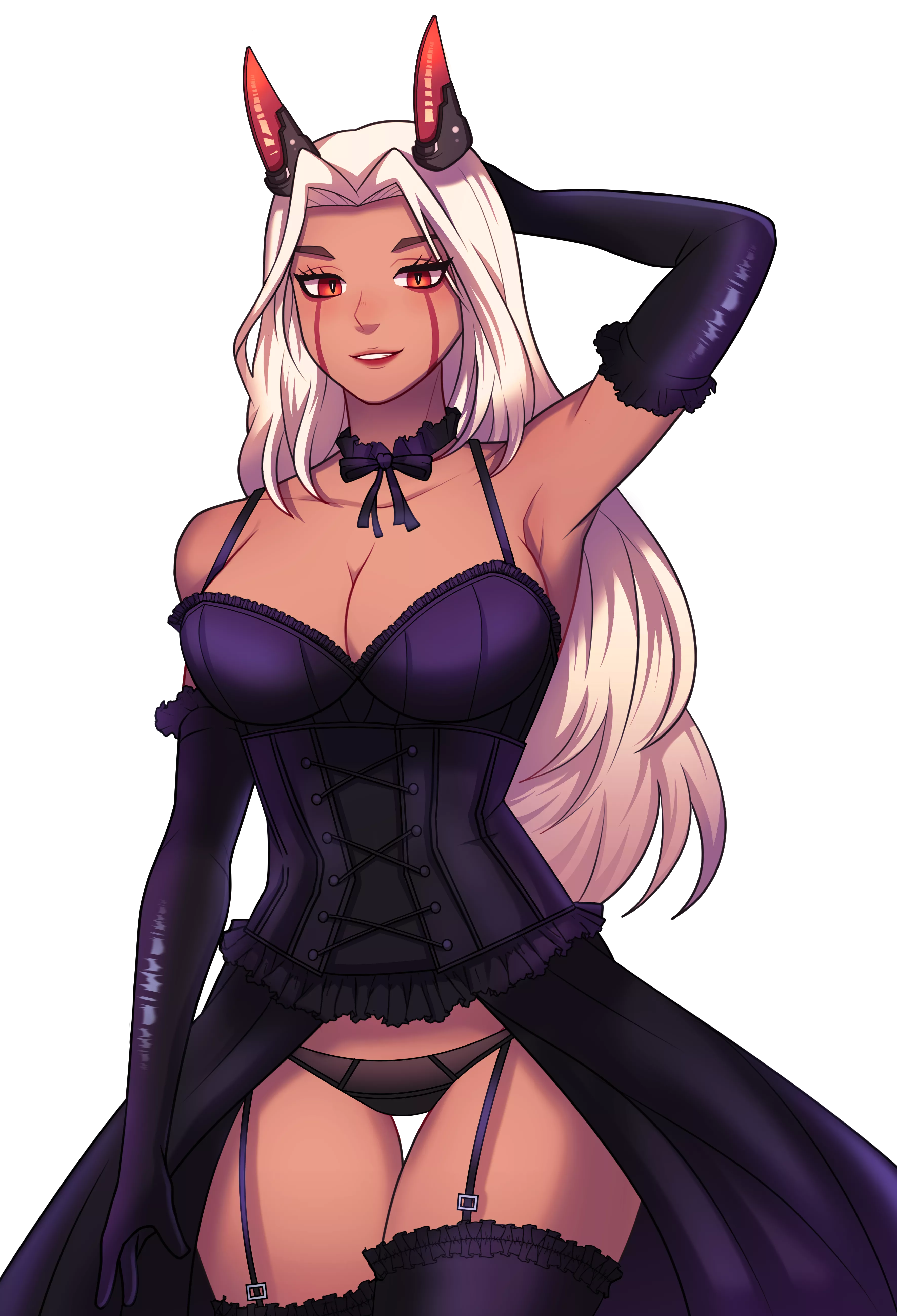 My Succubus OC Zeta in a gothic dress. Art by 1PGJSF1