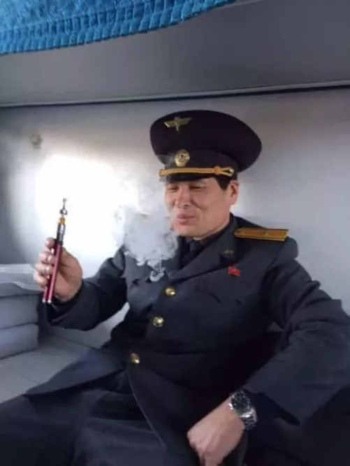 North Korean train conductor went full blissful existence mode after trying vape for a first time