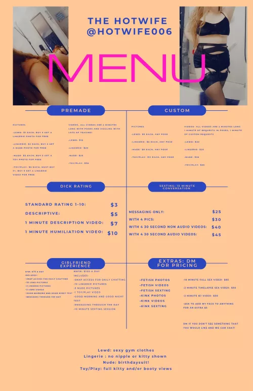 OF: @hotwife006 tip menu 