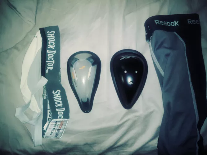 rebok compression and shock dr up for grabs. shock dr has medium wear light stains. rebok well worn good condition being dark material stains dont show up well on camera. dm with questions/offers