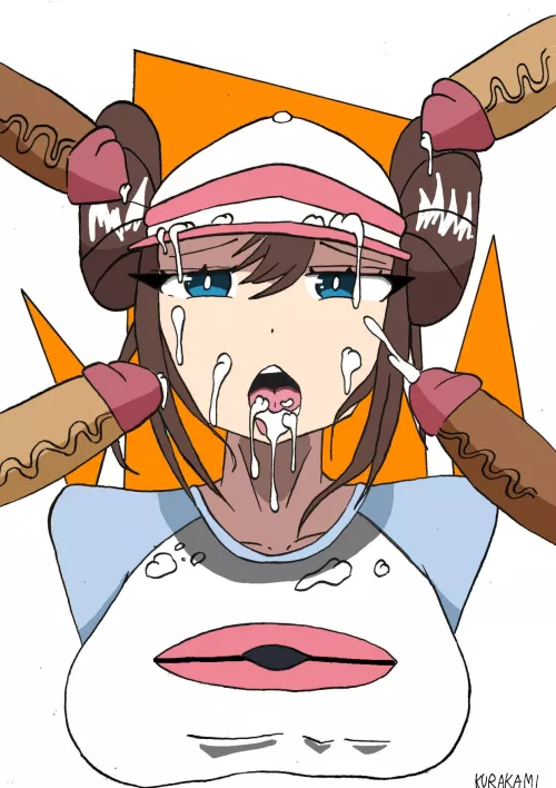 Rosa got full load of cum on her face. Art by my.