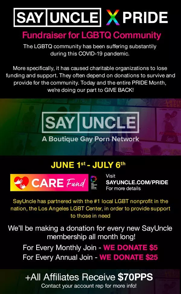 SayUncle partnered with LALGBTCenter.org and have pledged to donate $5 per monthly join + $25 per annual join on SayUncle.com