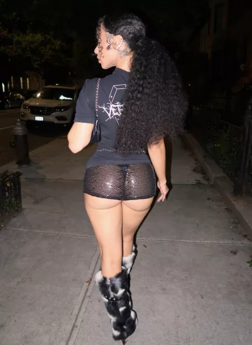 See-through shorts and high heels 