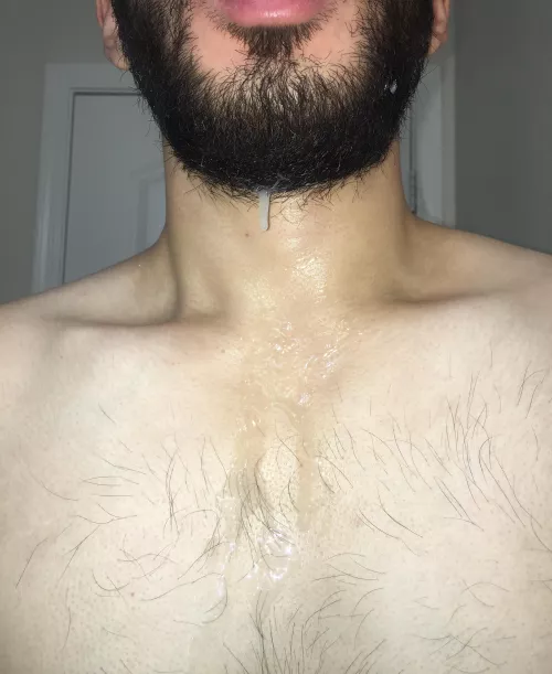 So horny today, cum all over my chest, neck, and beard 💦 Who wants to use it as their lube?