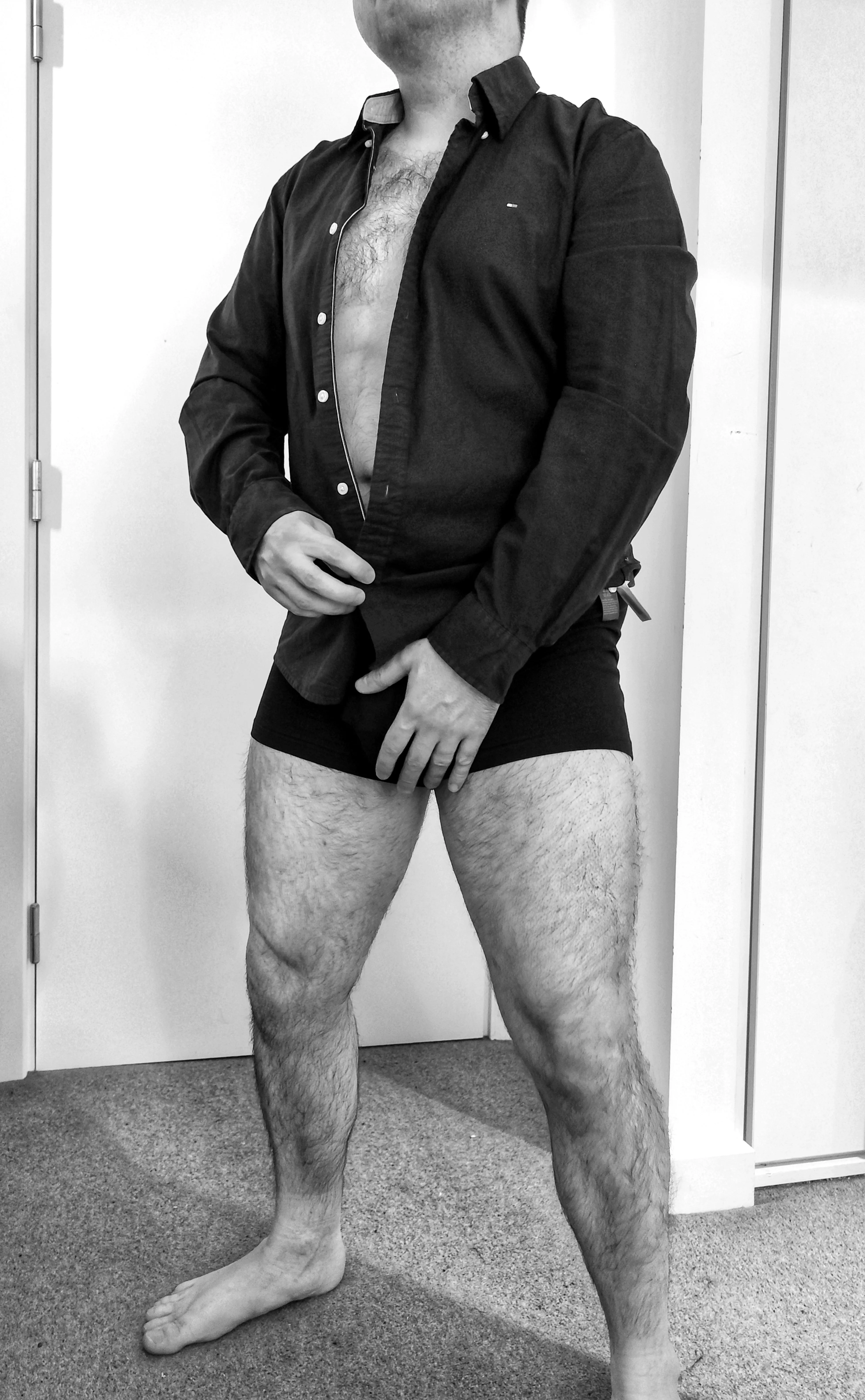 Trying to decide whether to get dressed or undressed