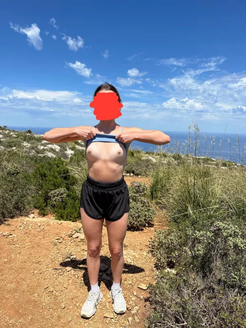 Wife’s perky tits on a hike ;)