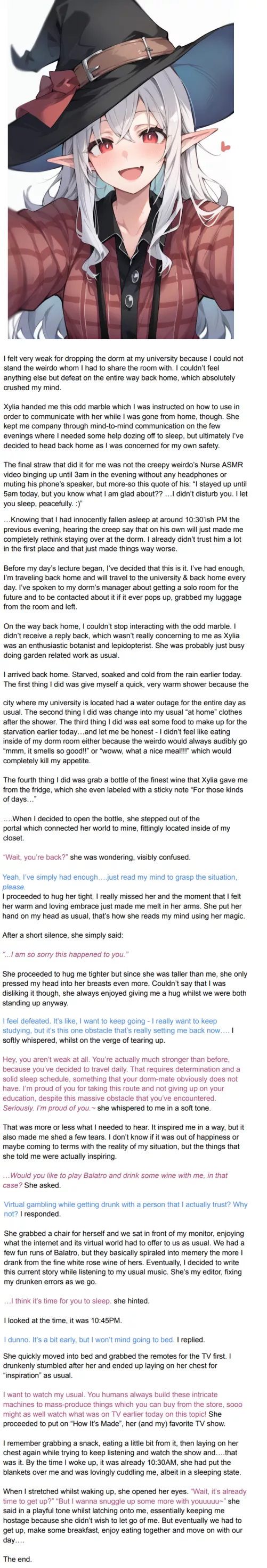 Xylia greets her beloved Human after he's been gone for a while.