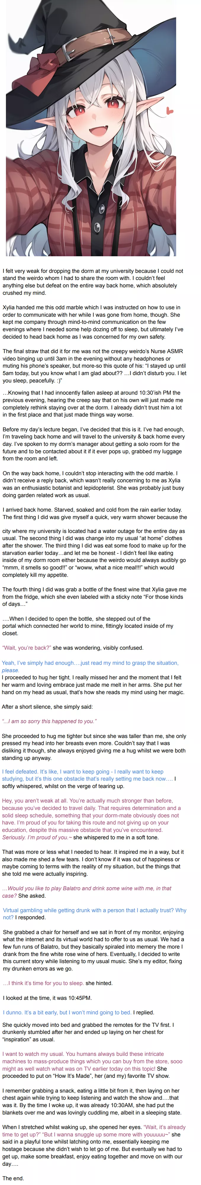 Xylia greets her beloved Human after he's been gone for a while.