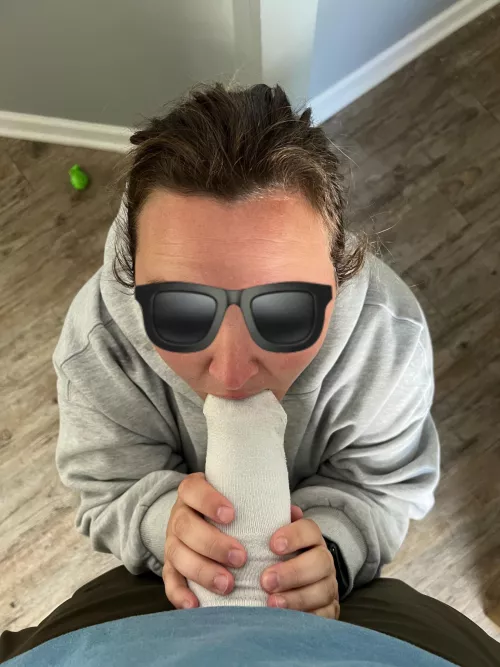 Are you ready for your sock covered cock blowjob? My sister’s socks fit best on his cock. 
