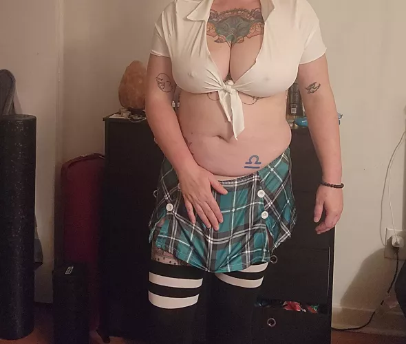 Guess what this schoolgirl has for you 