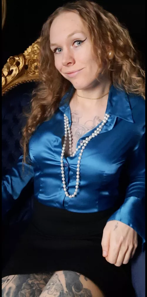 In my blue tight satin blouse 💙