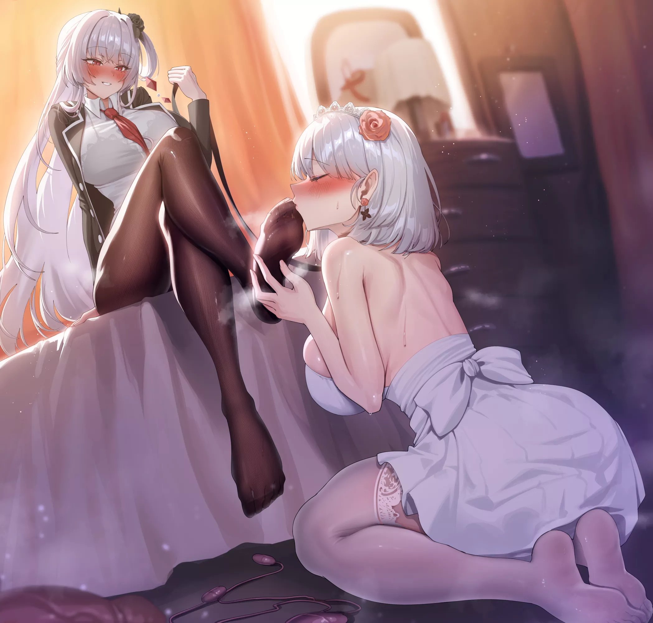 Kissing her mistress's toes gently
