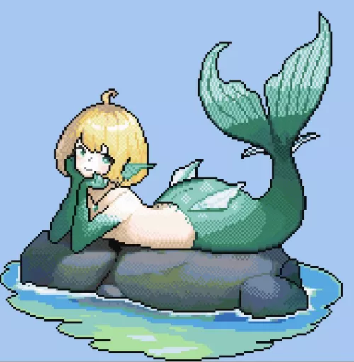 Mermaid on a rock (art by me, OC belongs to u/Corby-J)