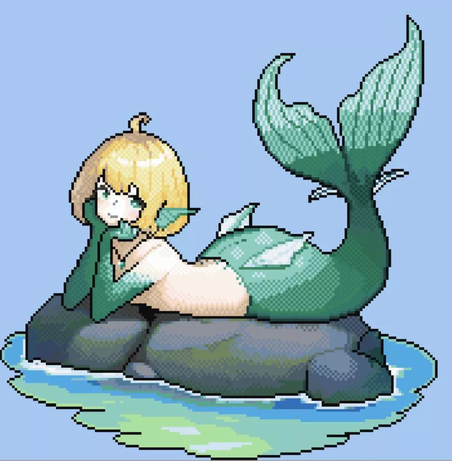 Mermaid on a rock (art by me, OC belongs to u/Corby-J)