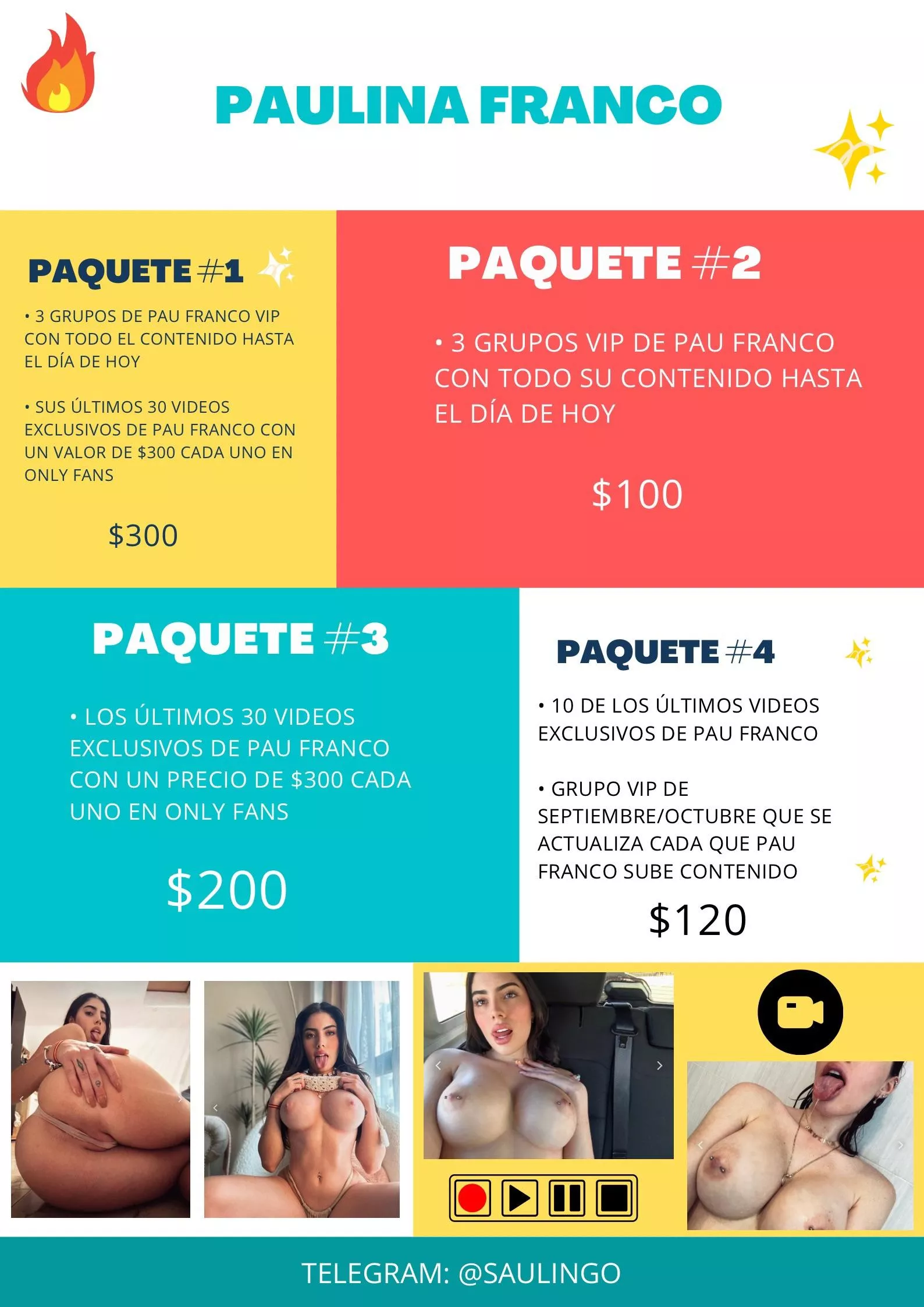 Paquetes del contenido de Pau Franco 🔥 MANDEN MENSAJE PARA MÁS INFO 👌🏻