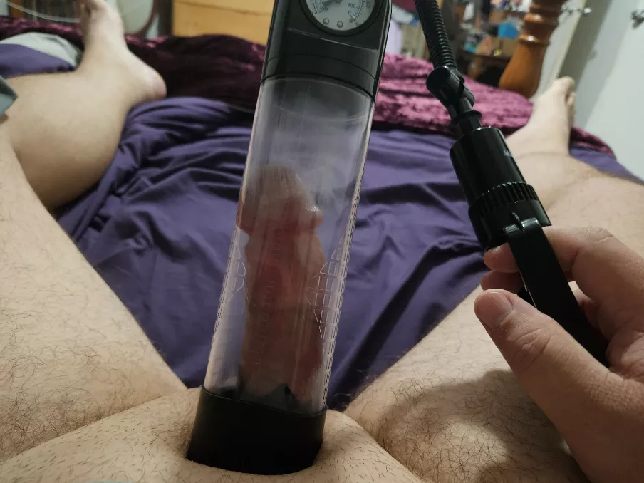Pumping my small cock before I ring up and go to the gym 