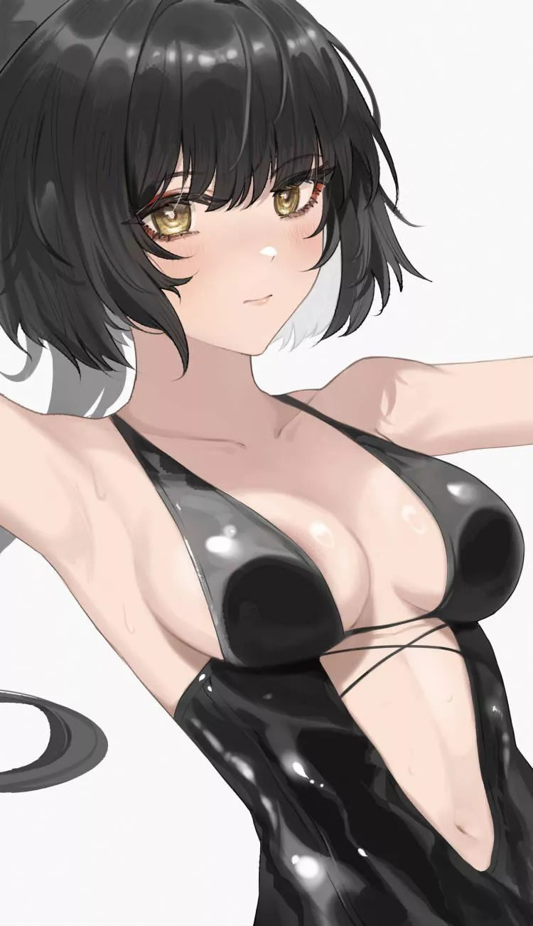 Rover in a shiny swimsuit