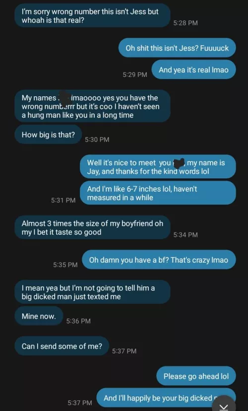 She couldn't believe how big I was compared to her bf