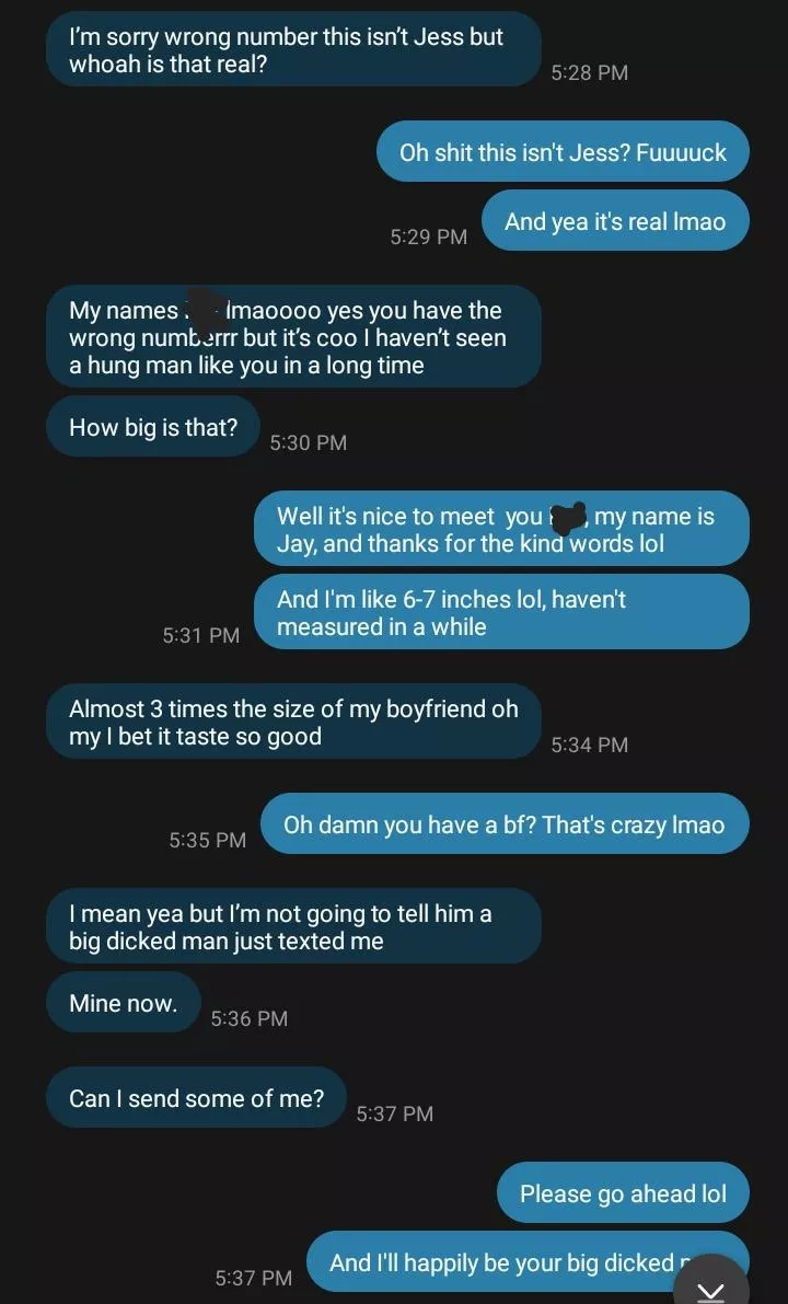 She couldn't believe how big I was compared to her bf