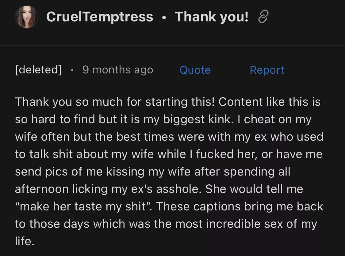 Sorry, dude, I just saw it now. You're lucky to have an ex like that. If anyone has similar cases, then share them, I think it would be interesting to everyone and would add activity to the sub.